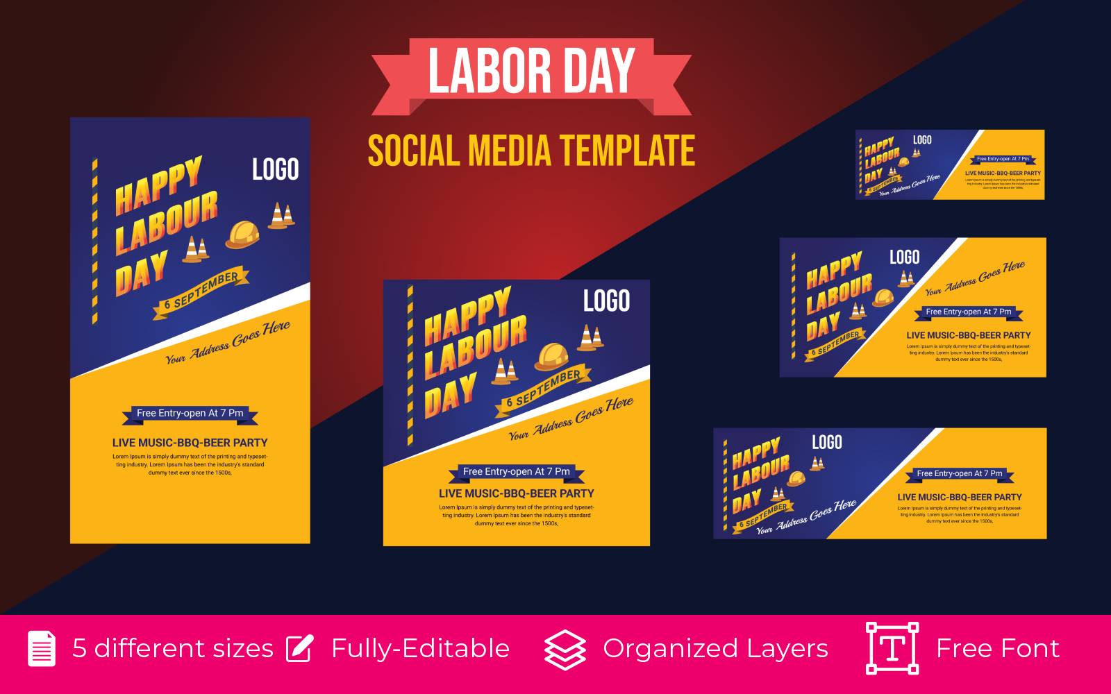 Labor Day Social Media Banner Background Design