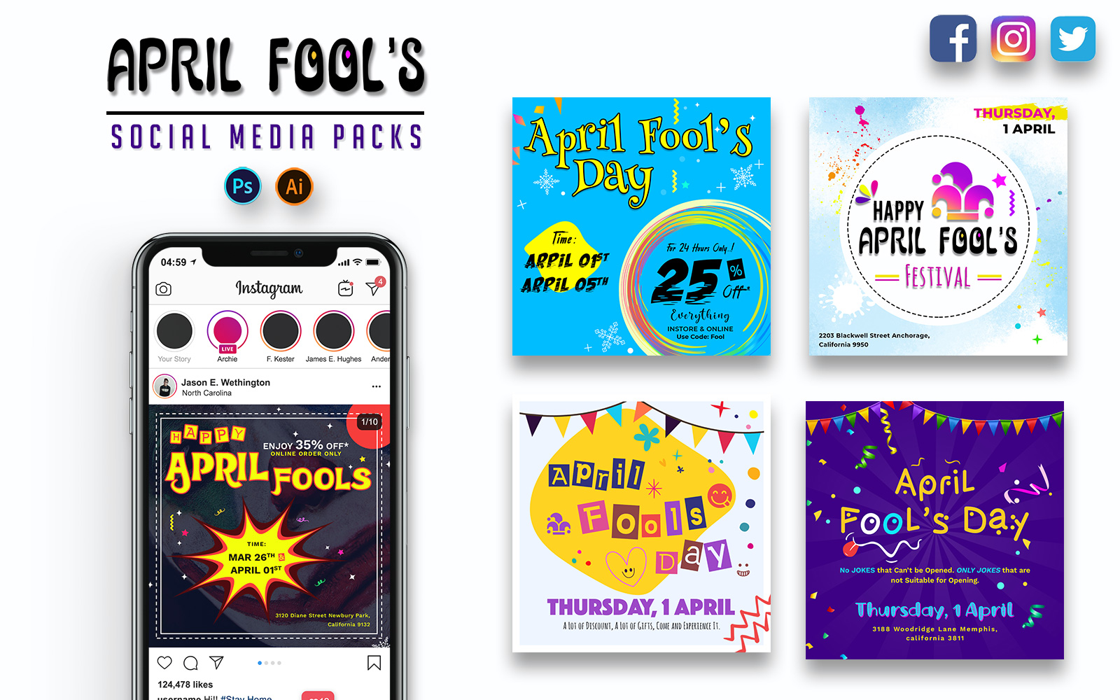 April Fools Day Social Media Templates