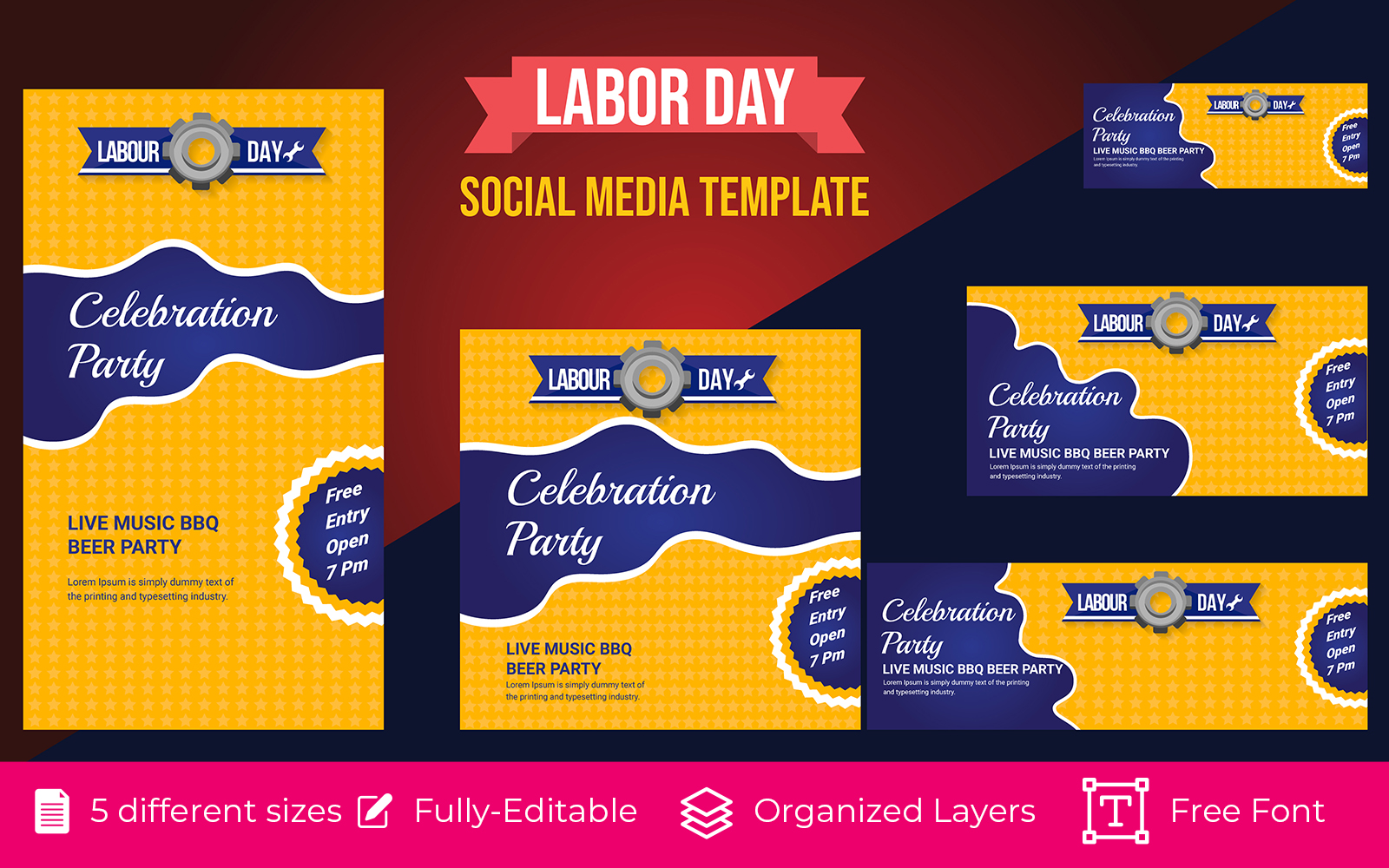 USA Labor Day Holiday Social Media template