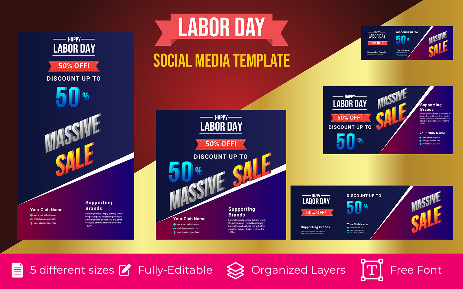 USA Labor Day Holiday Social Media template design