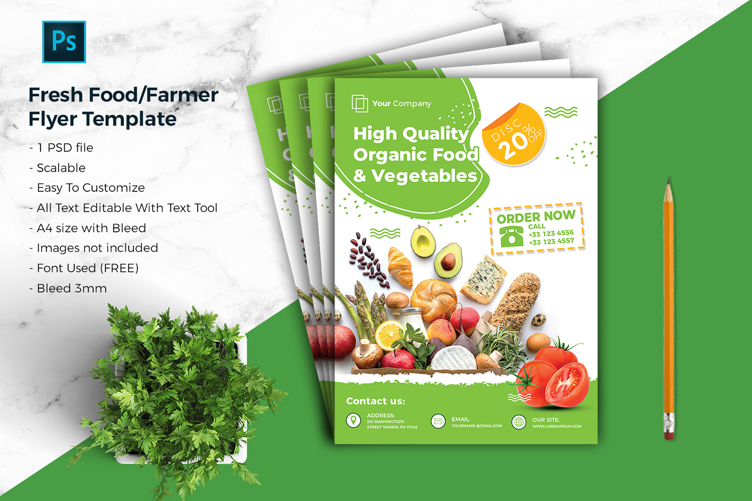 Fresh Food / Farmer Flyer Template Vol-03 Corporate Identity Template