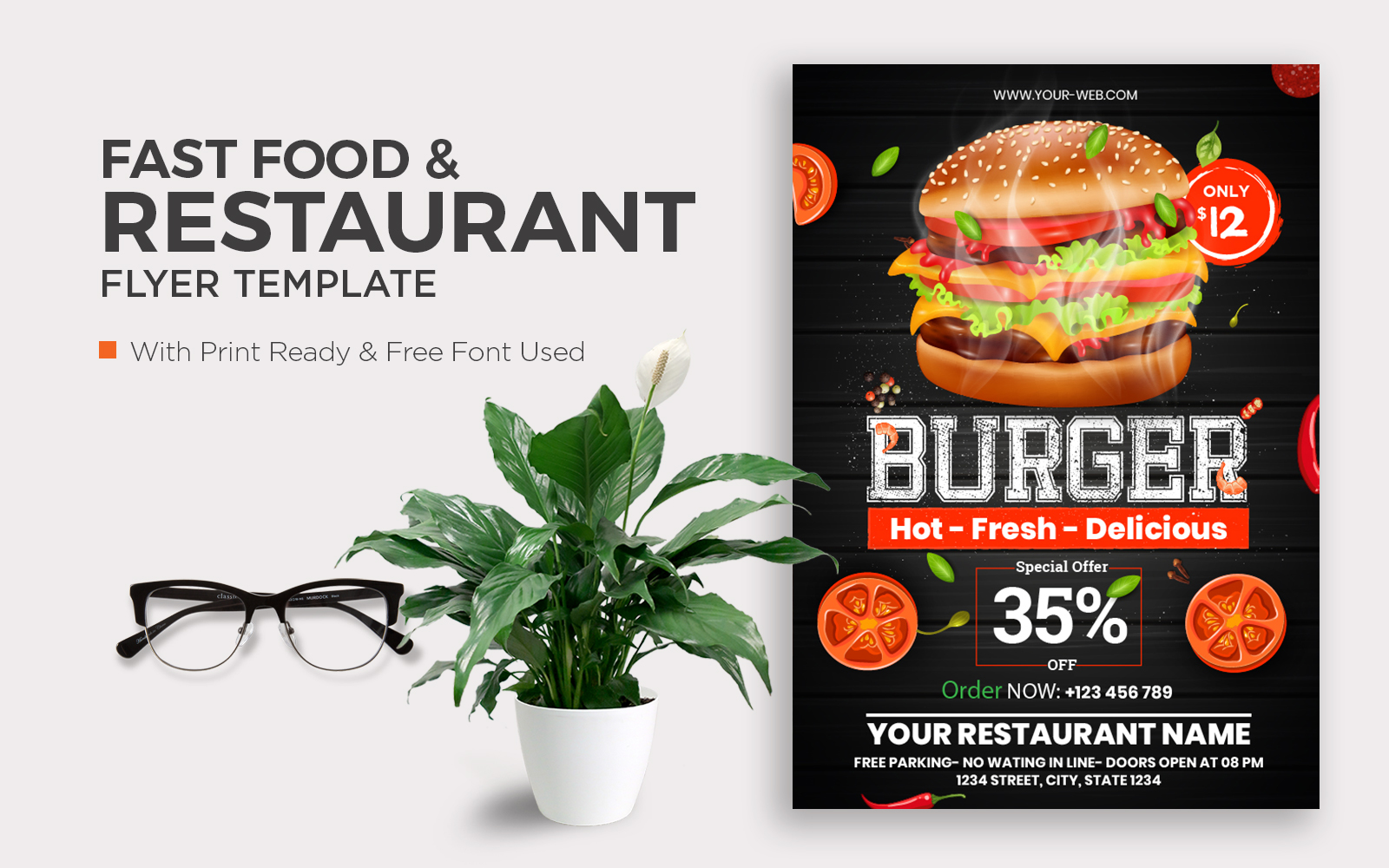 Burger flyer template design with vector