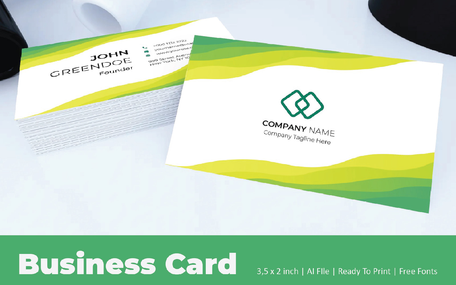 Green Waves Business Card Template