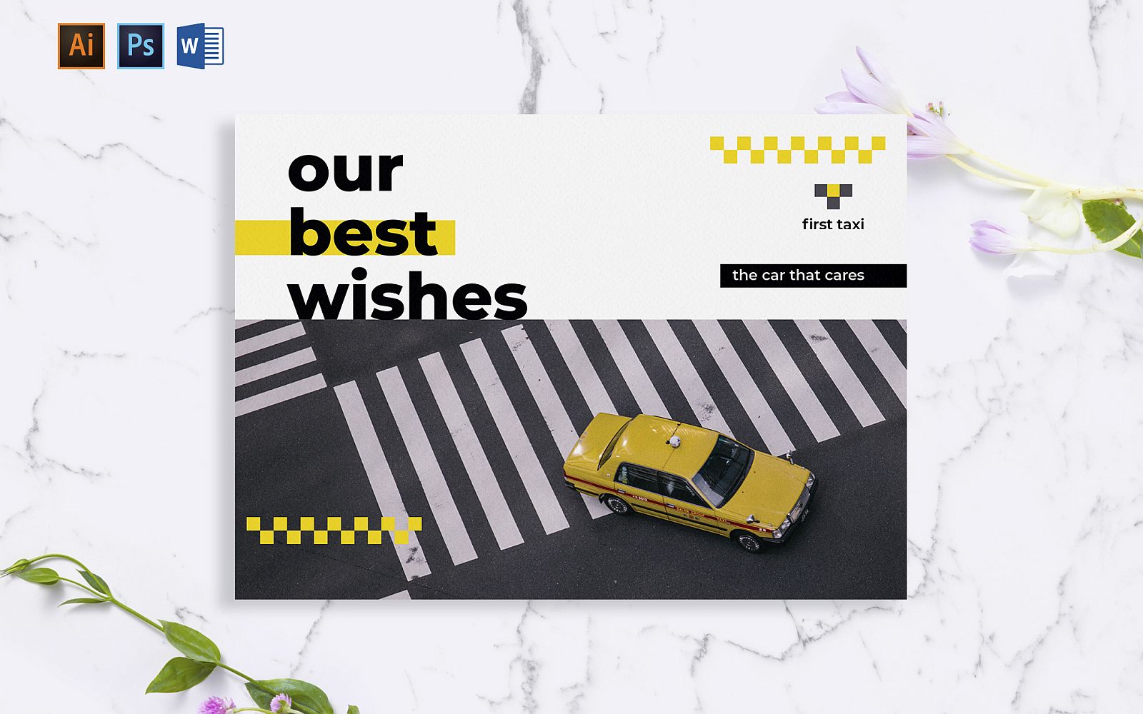 Creative Taxi Service Greeting Card Corporate identity template