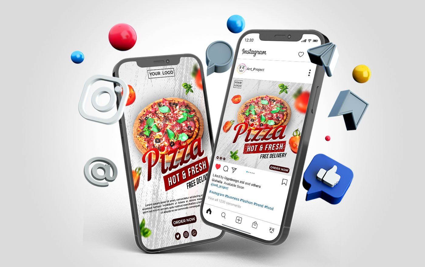 Hot Pizza Instagram Post and Story Social Media