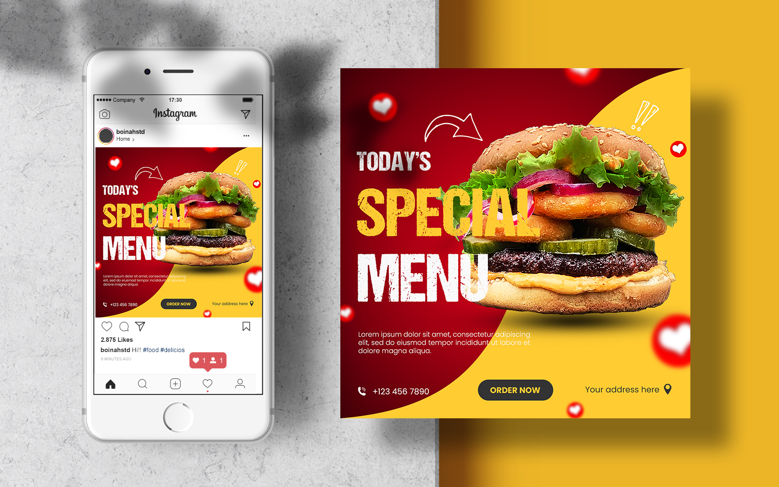 Food Menu Instagram Post Template Banner. Social Media Post