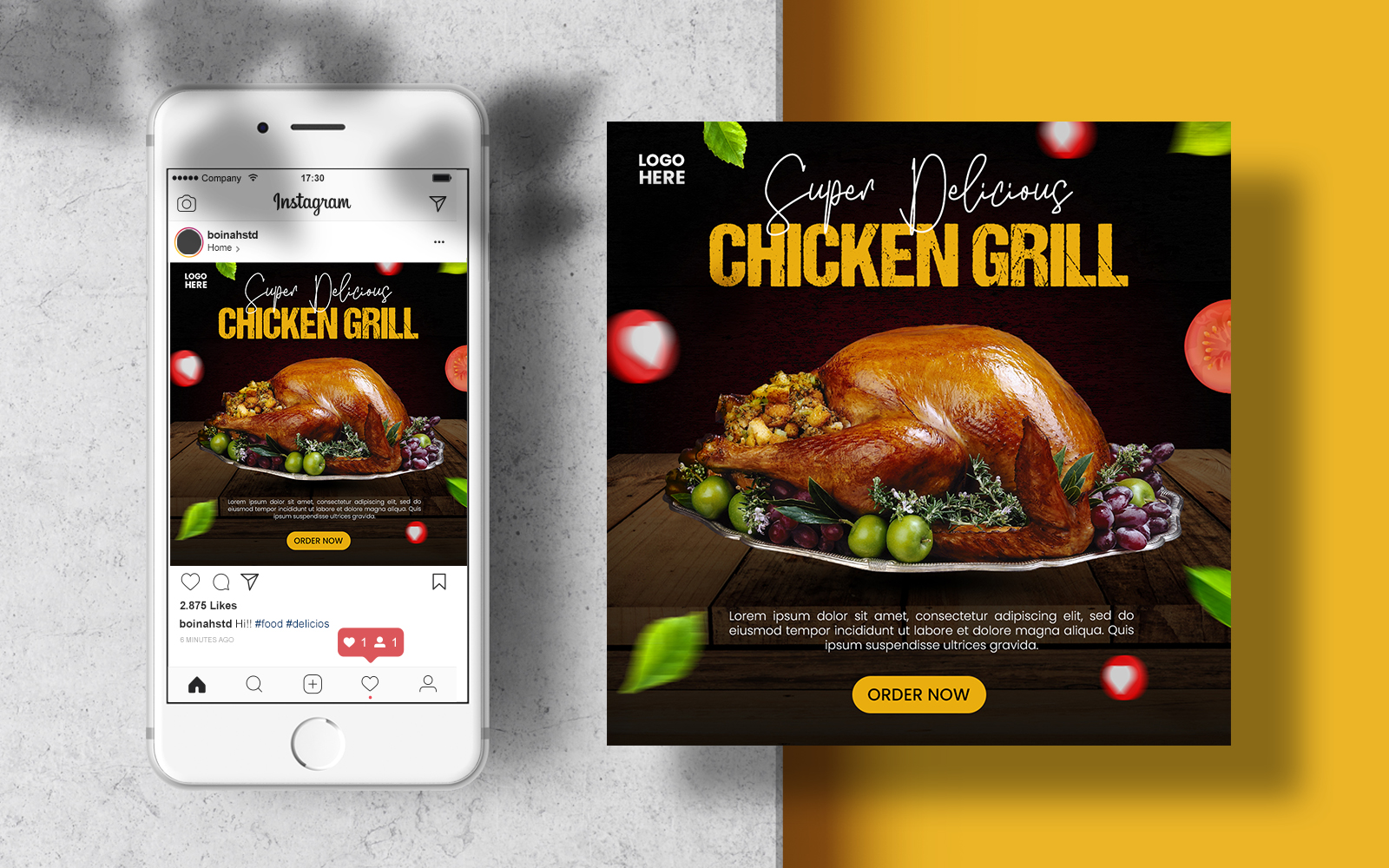 Chicken Grill Instagram Post Template. Social Media Banner