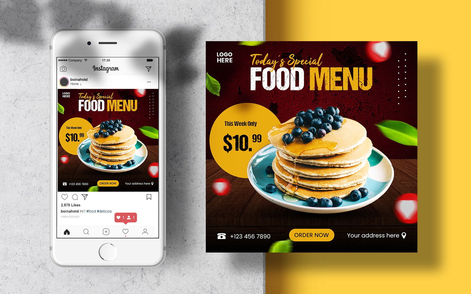 Special Food Menu Instagram Post. Social Media Banner Template