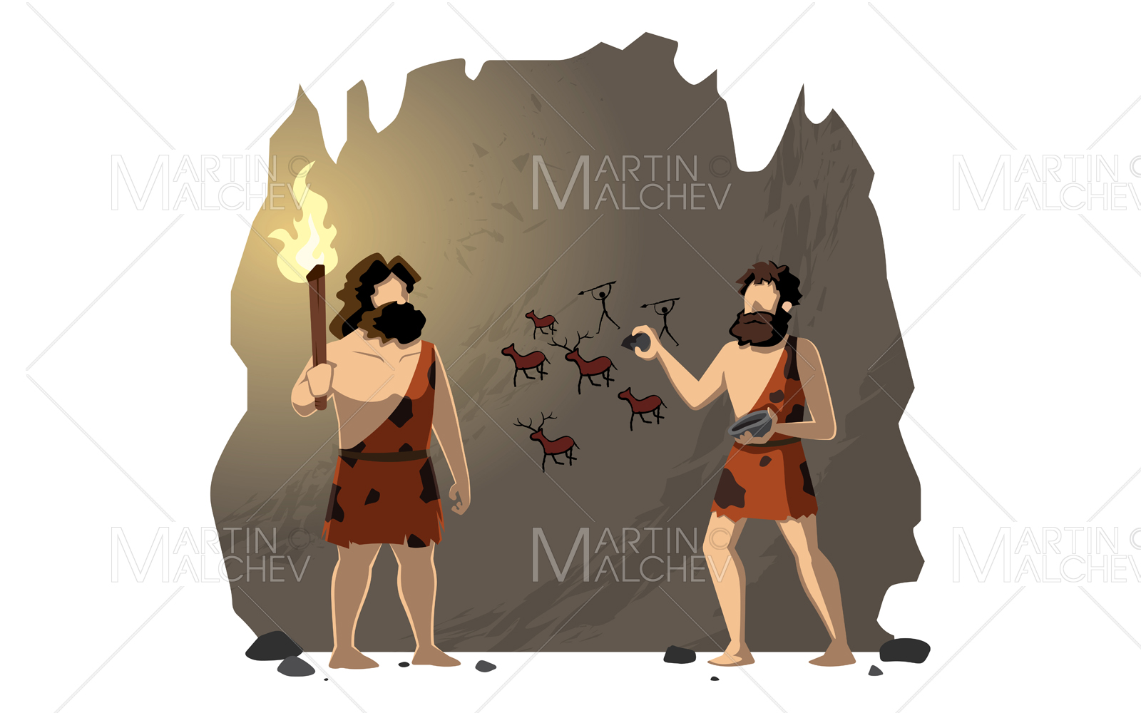 Cavemen Drawing Cave Painting Illustration