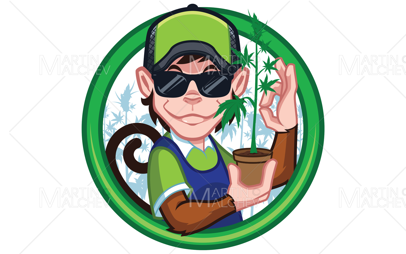 Cannabis Monkey Farmer Mascot Illustration