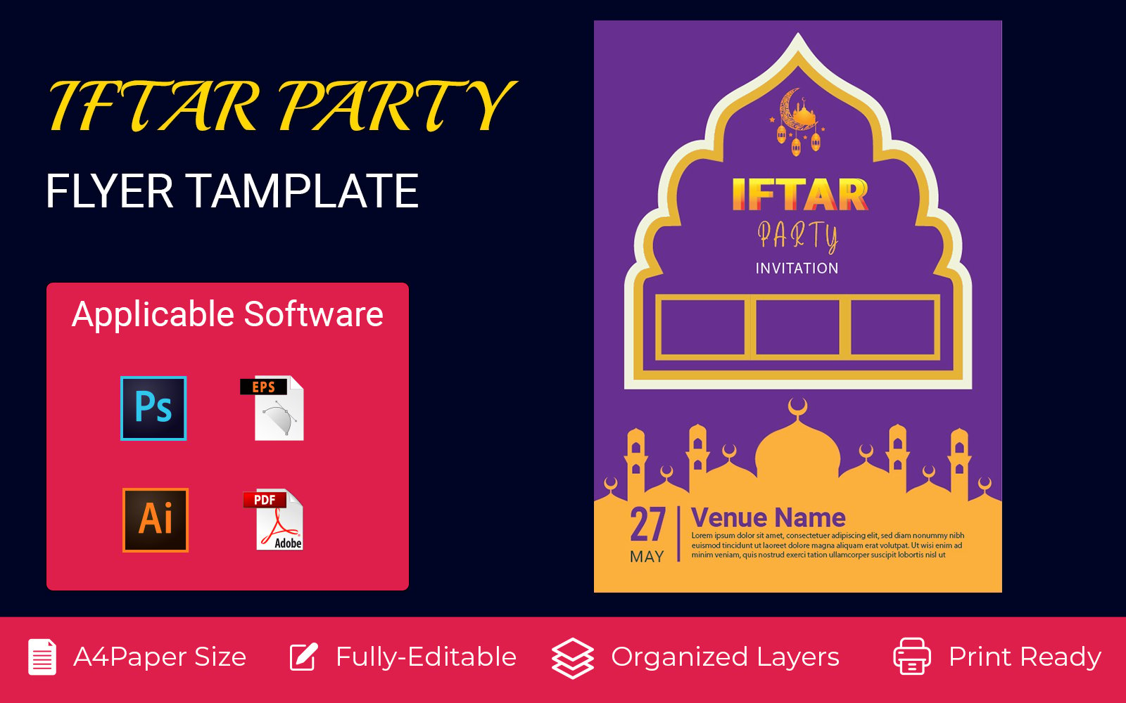 Iftar Party Celebration Flyer Design Corporate identity template