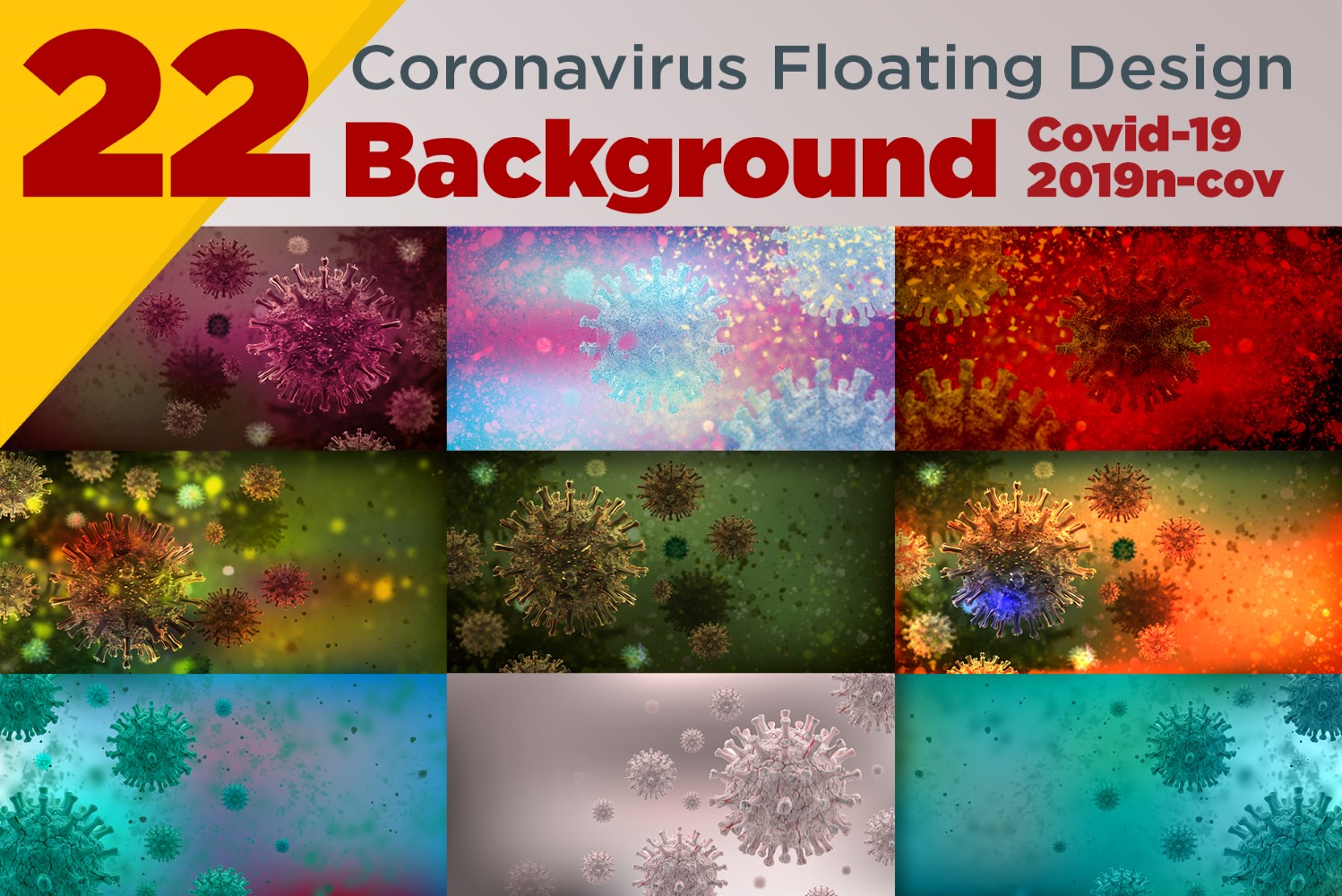 22 Corona virus Floating Design Covid-19  Background