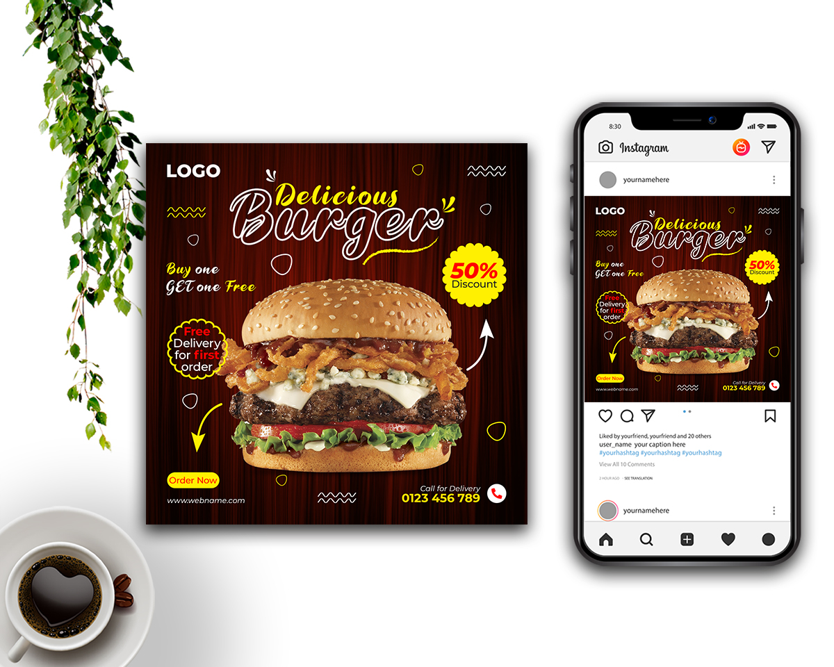 Restaurant Fast Food Post Template Social Media
