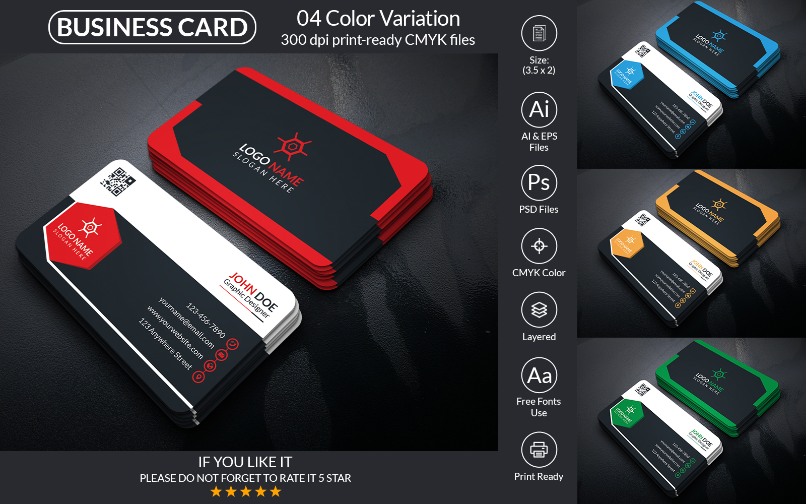 Business Card Design Template With PSD & Vector Corporate identity template