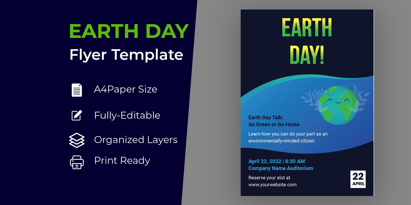 Earth Day Flat Flyer Design Corporate identity template