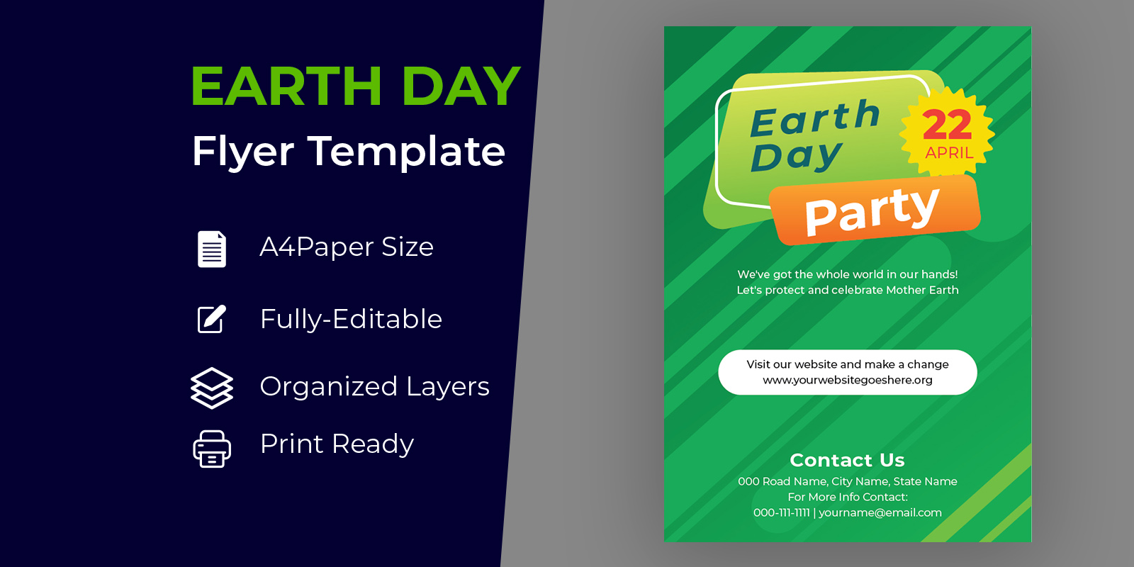 Green Earth Day Flyer Design Corporate identity template