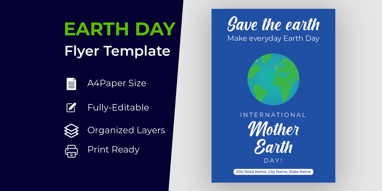 Earth Day Flyer Design Green Globe Corporate identity template