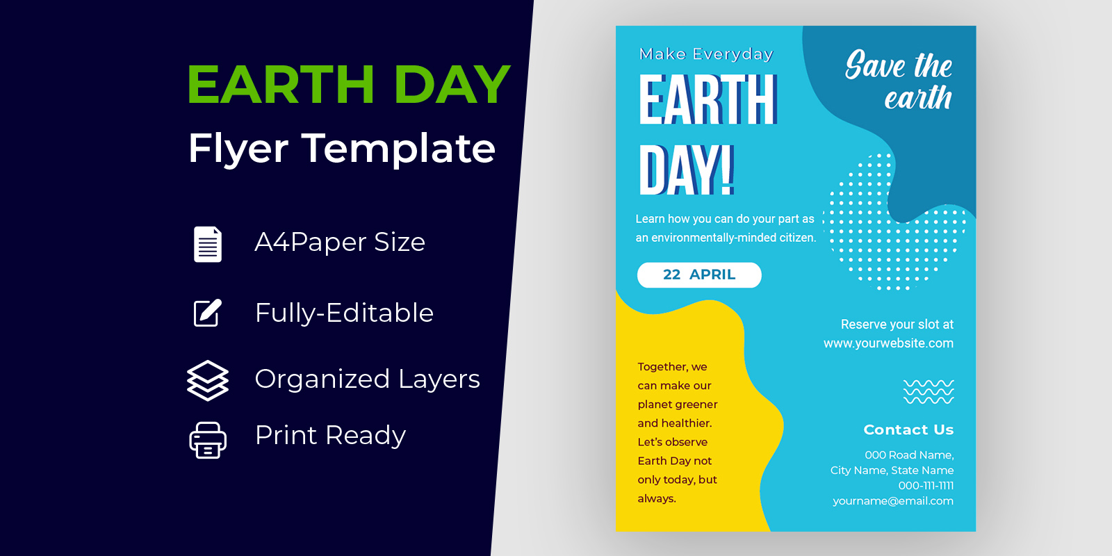 Happy Earth Day Yellow Flyer Design Corporate identity template