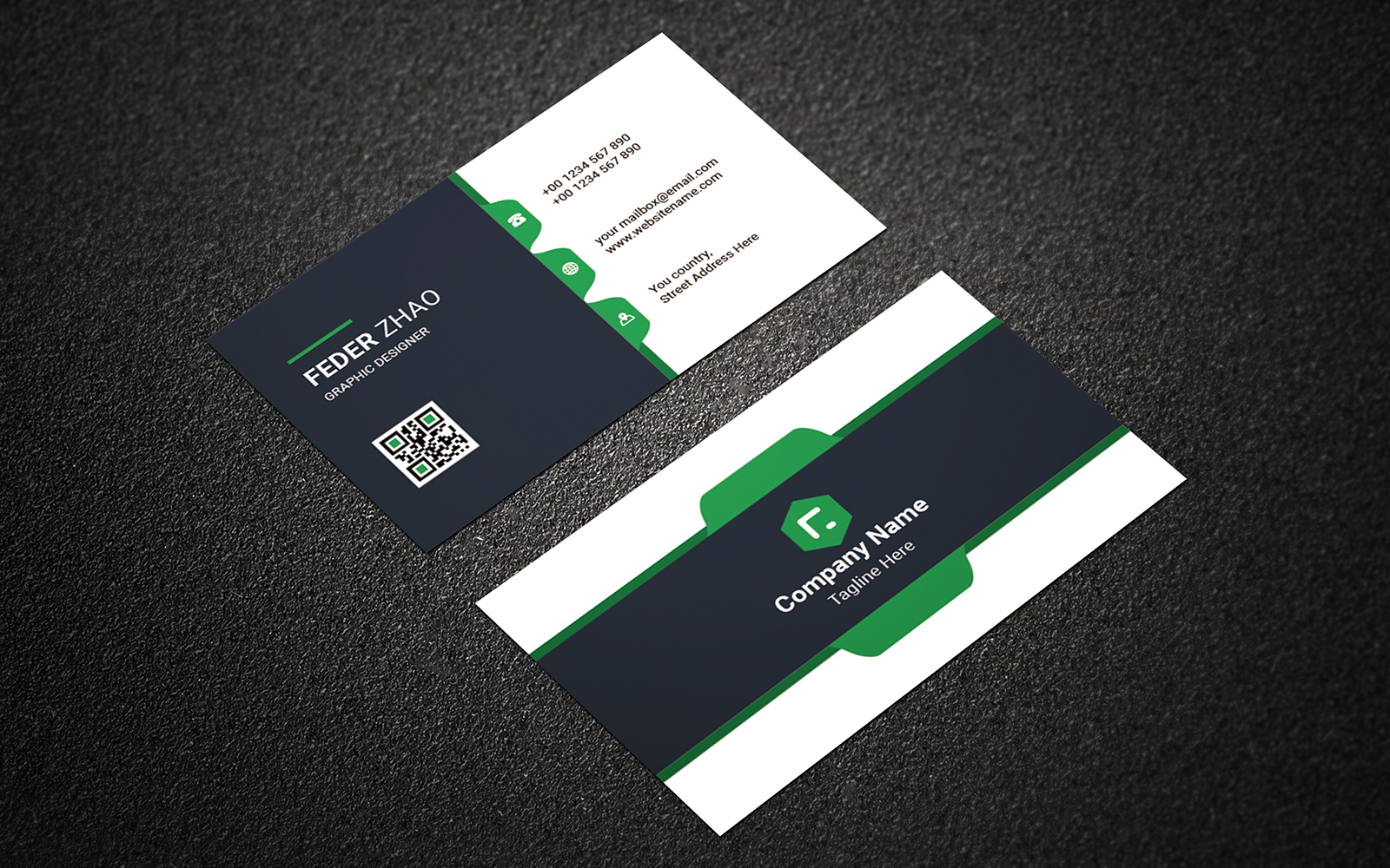 Black And Green Business Card Corporate Identity Template