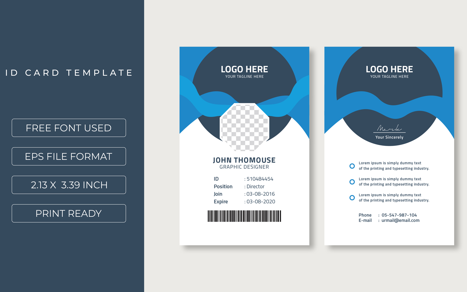 Id Card Layout with Blue Accents