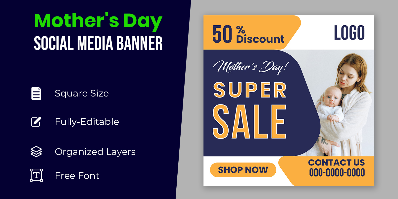 Mothers Day Banner Design Yellow & Blue Color