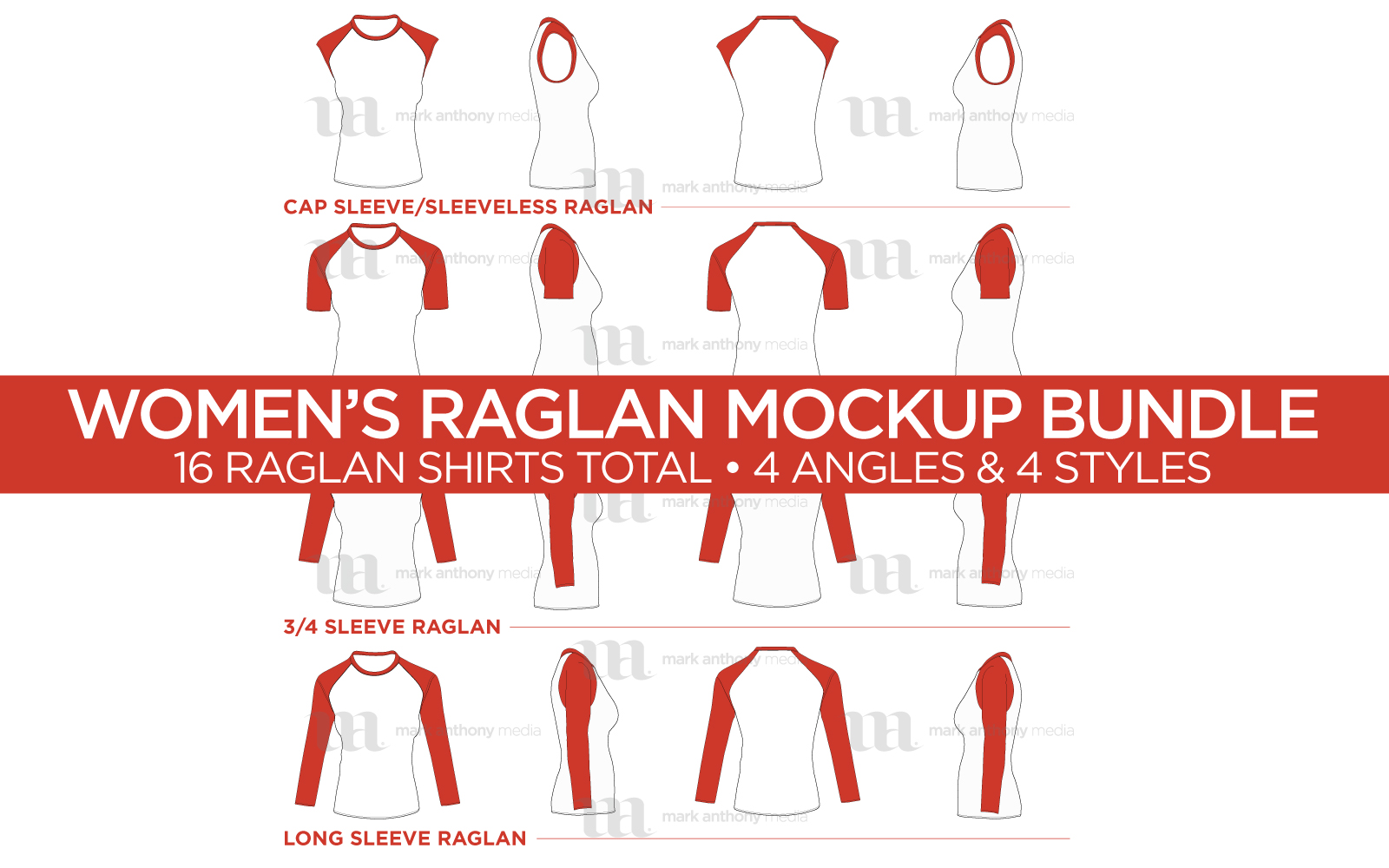 Raglan Women's Shirt Bundle - Vector Mockup Template