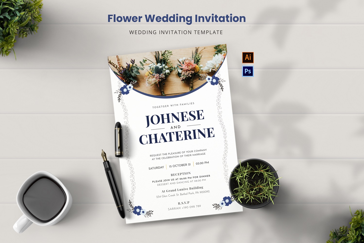 Flower Authentic Wedding Invitation
