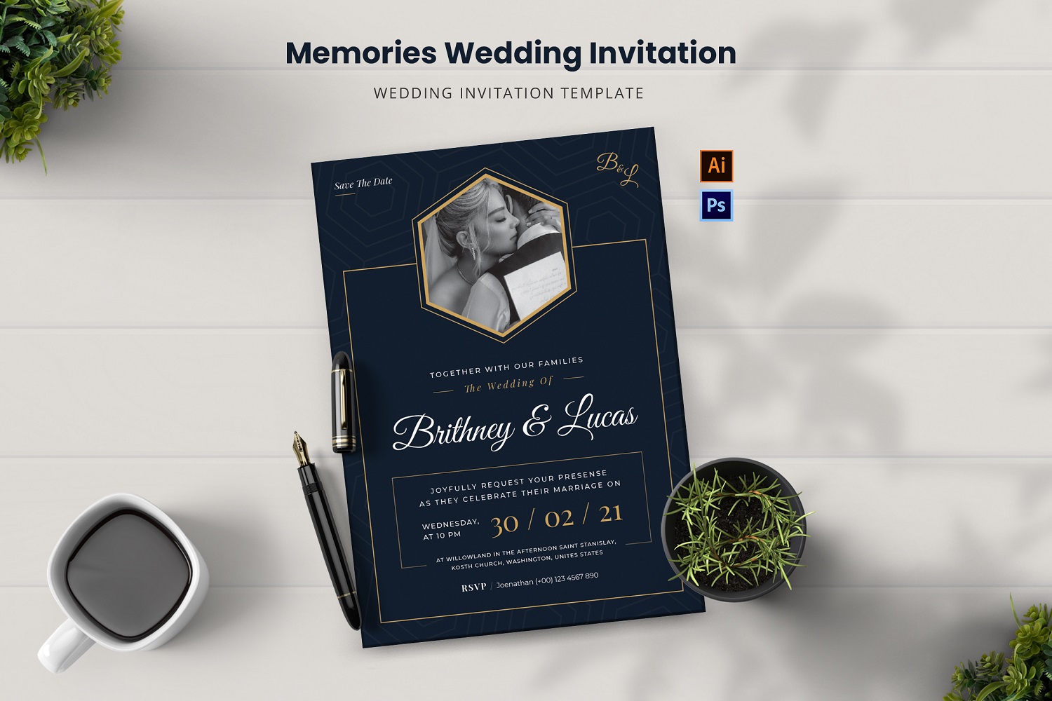 Eleganta Blue Wedding Invitation