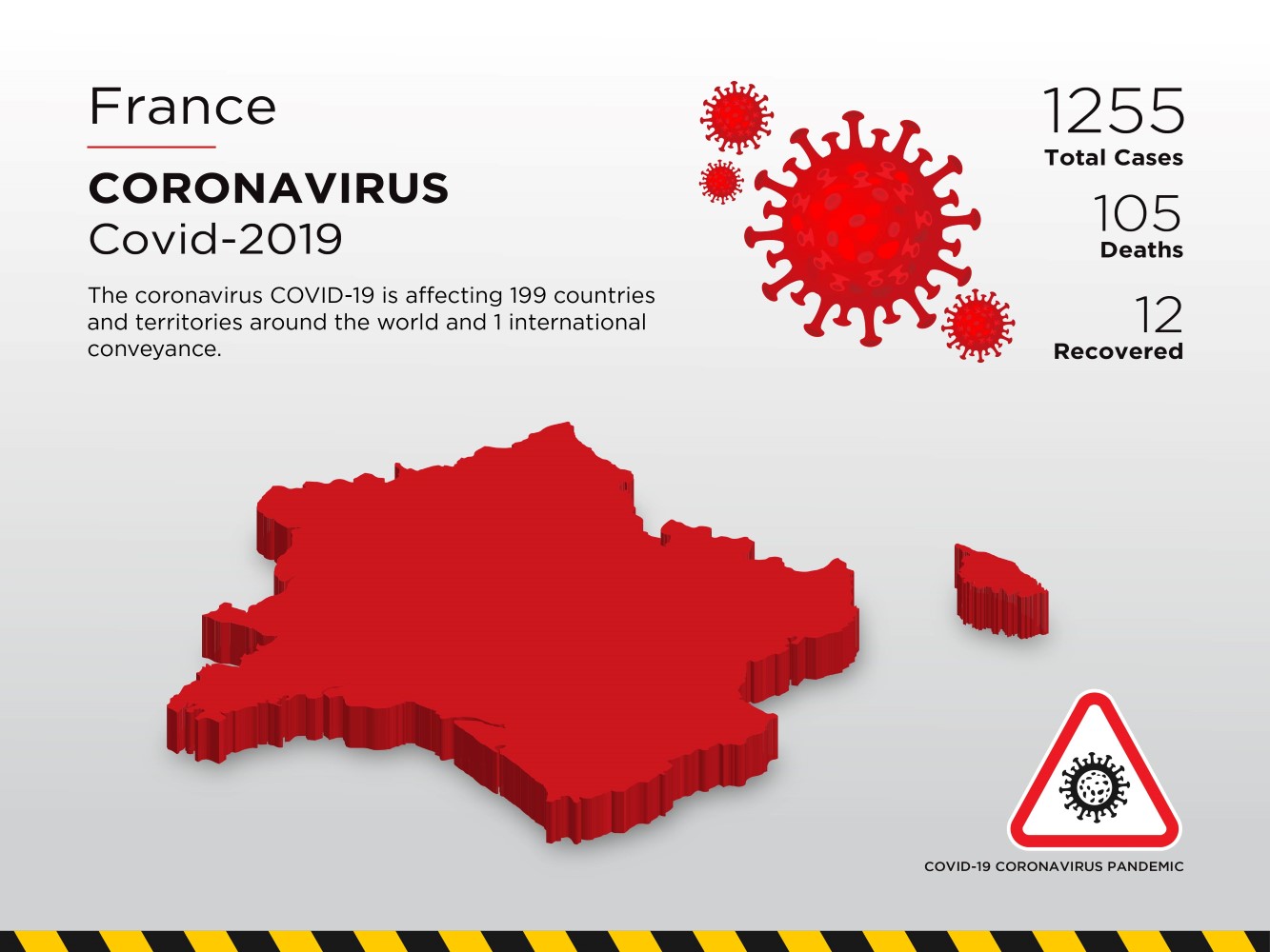 France Affected Country 3D Map of Coronavirus Corporate Identity Template
