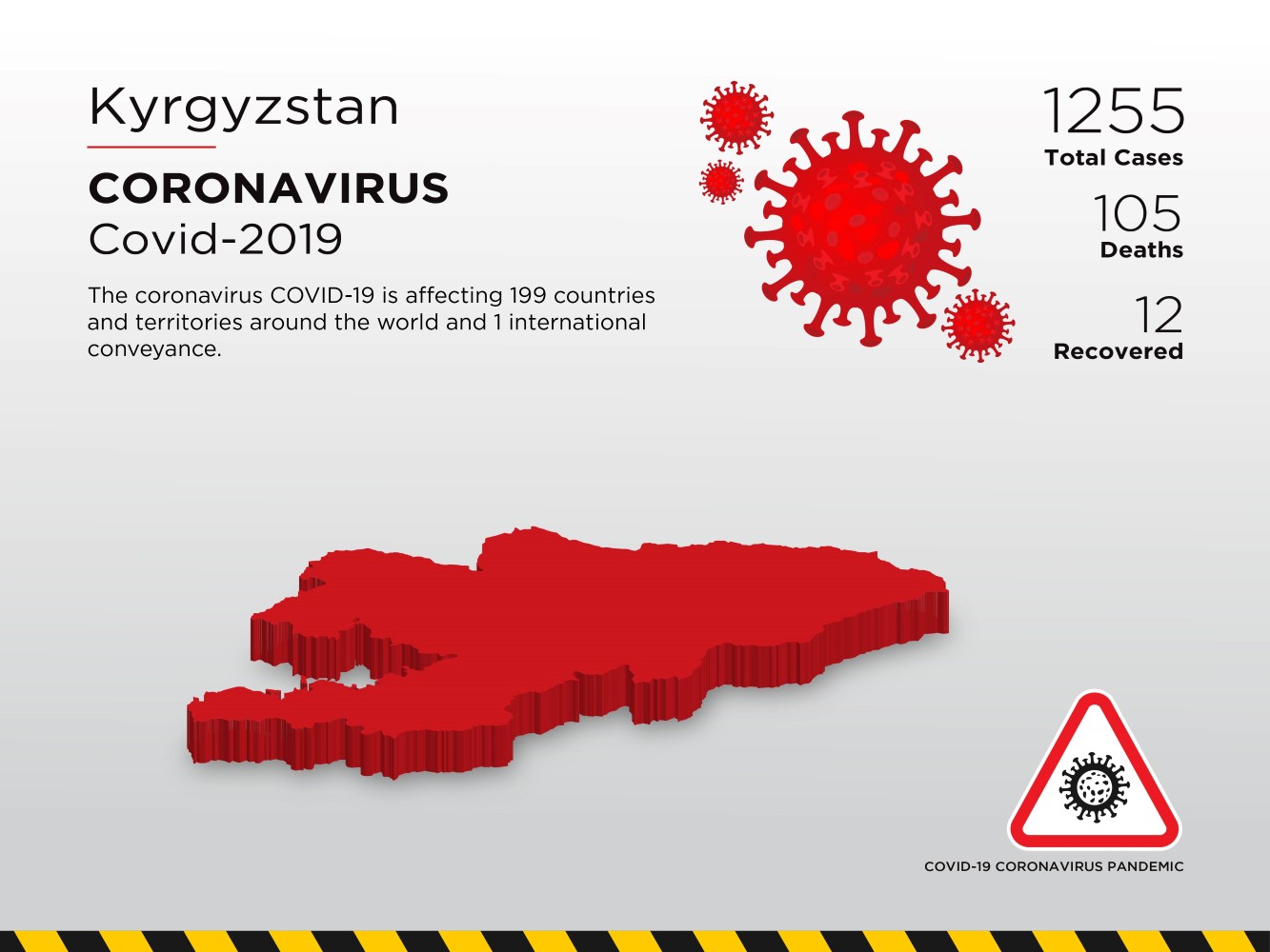 Kyrgyzstan Affected Country 3D Map of Coronavirus Corporate Identity Template