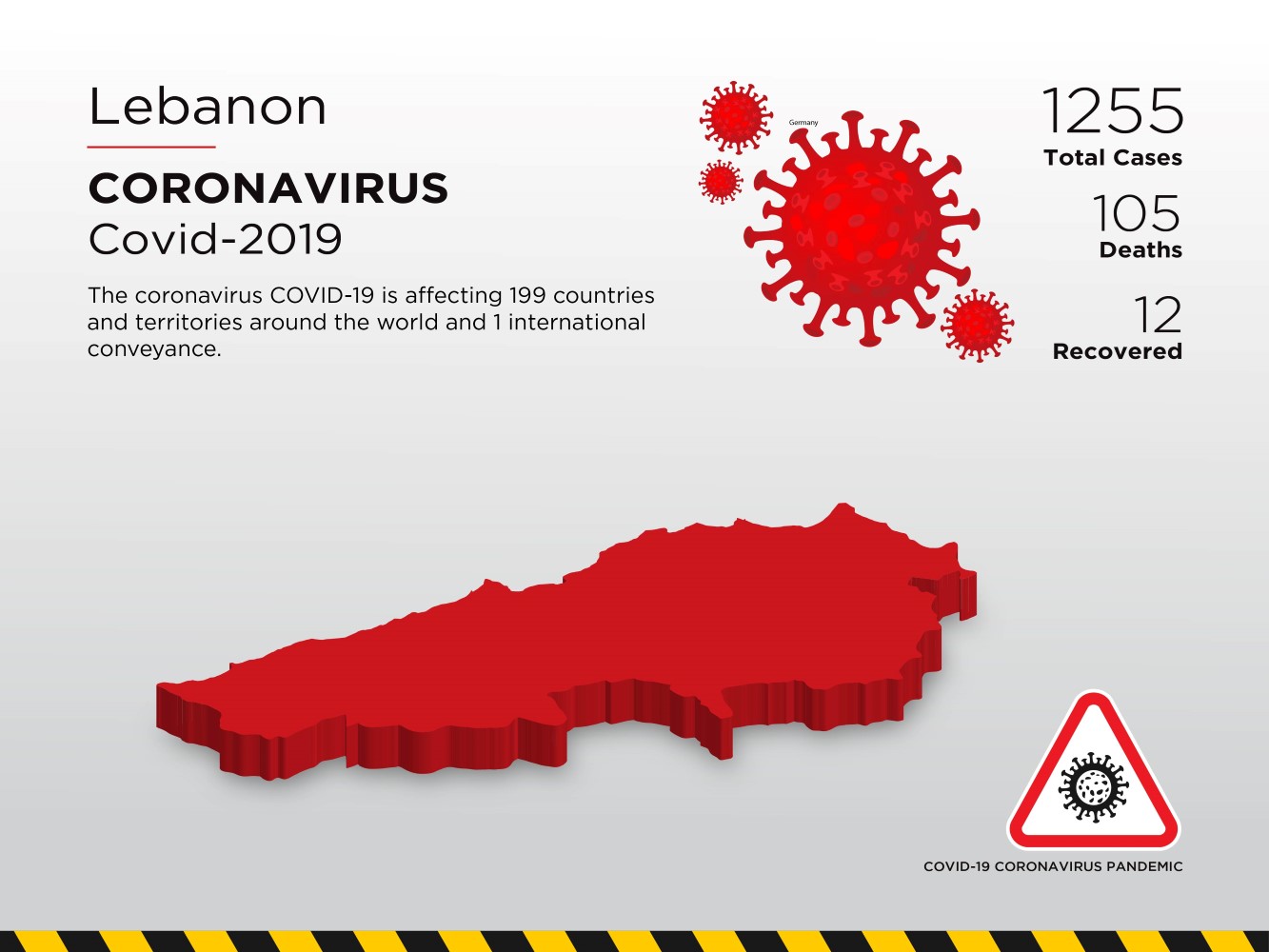 Lebanon Affected Country 3D Map of Coronavirus Corporate Identity Template
