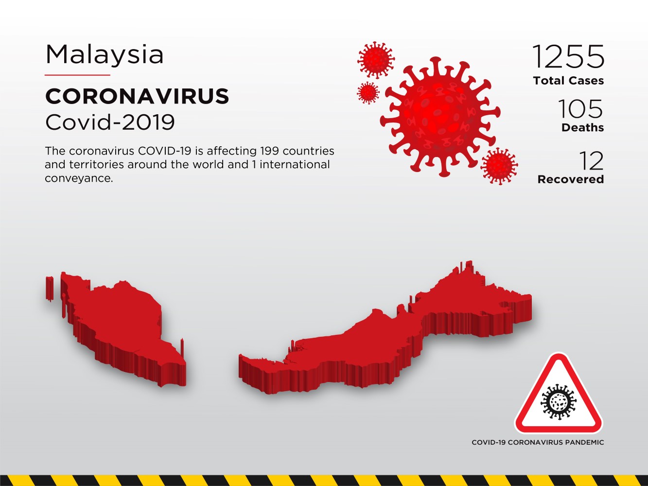 Malaysia Affected Country 3D Map of Coronavirus Corporate Identity Template