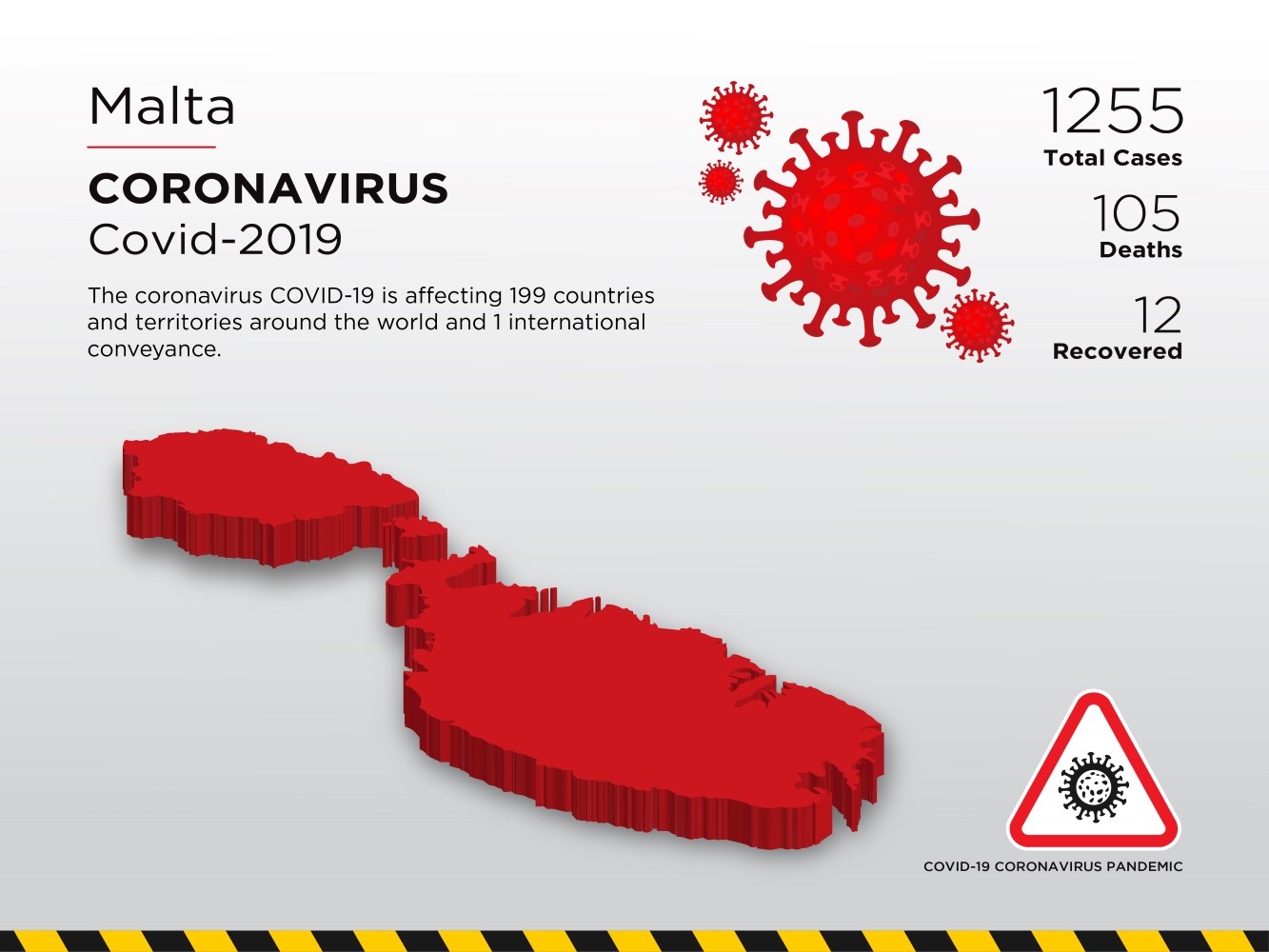 Malta Affected Country 3D Map of Coronavirus Corporate Identity Template