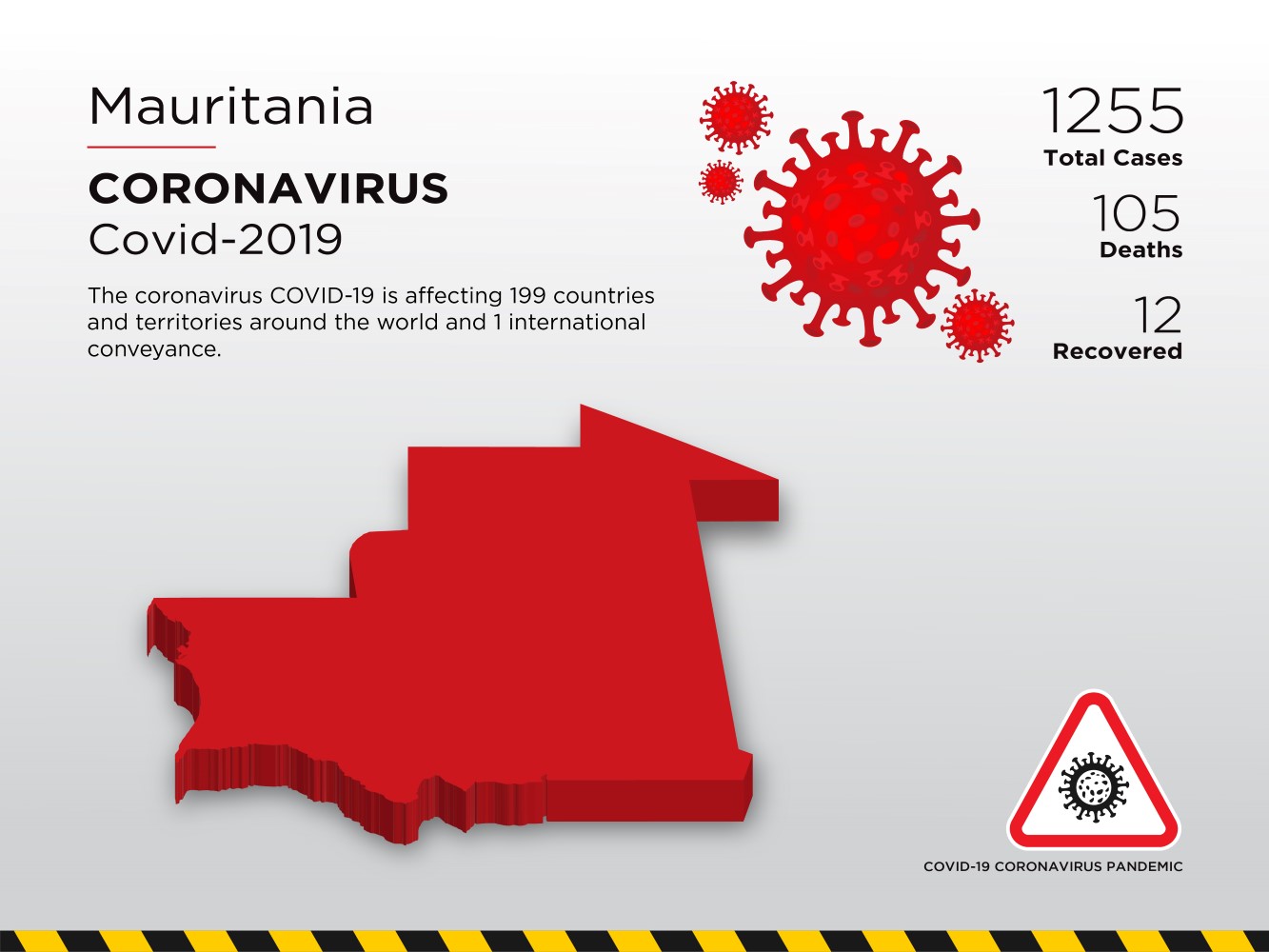 Mauritania Affected Country 3D Map of Coronavirus Corporate Identity Template
