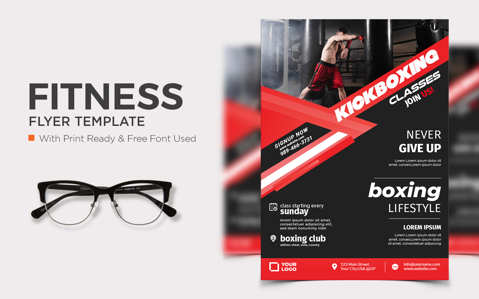 Fitness Concept Poster Template for Boxing