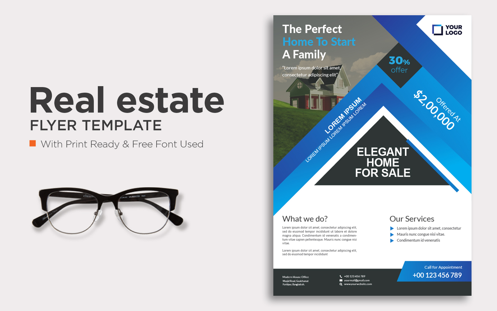 House Selling Flyer Template with Vector