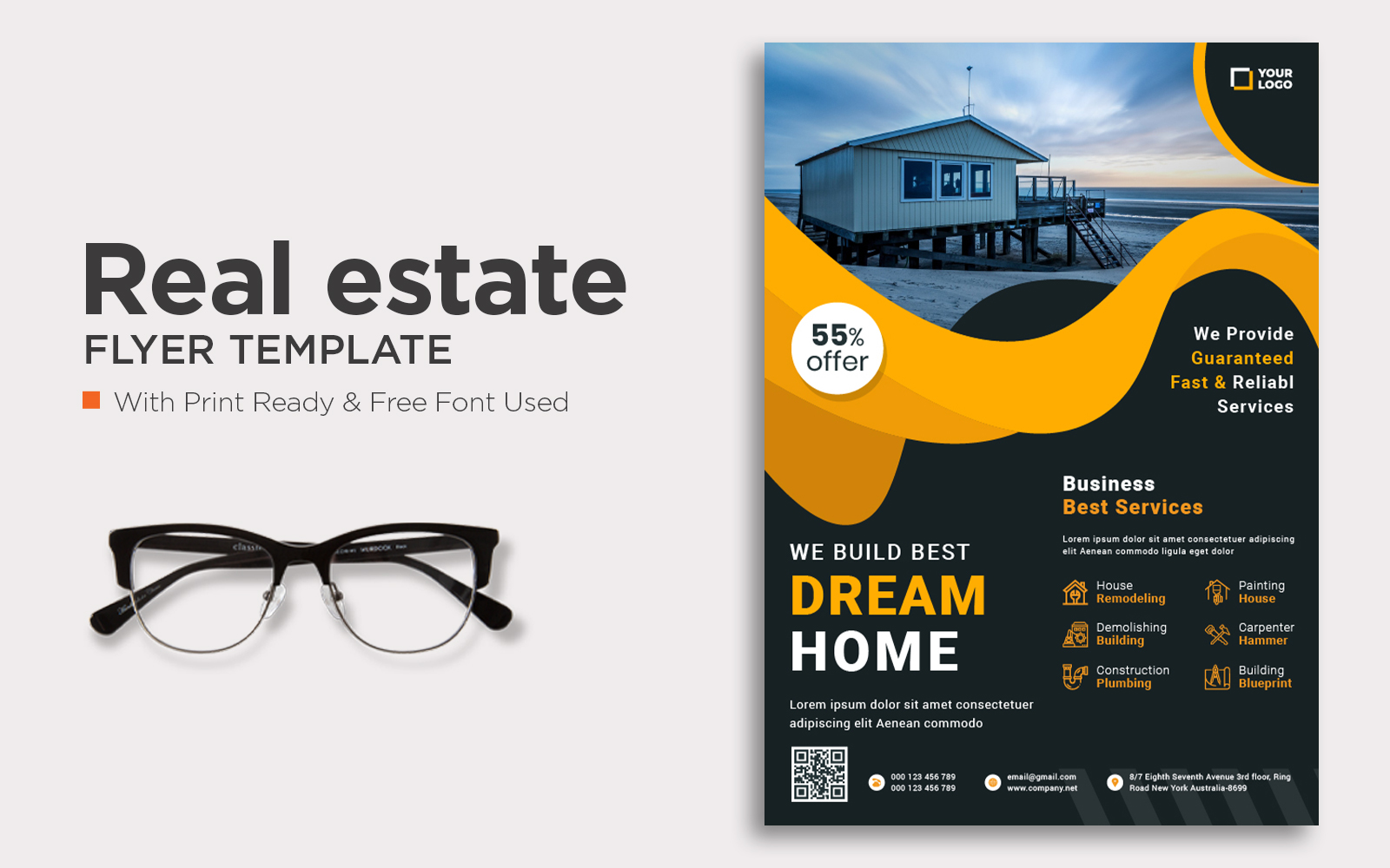 Real Estate Flyer Template Design with Vector
