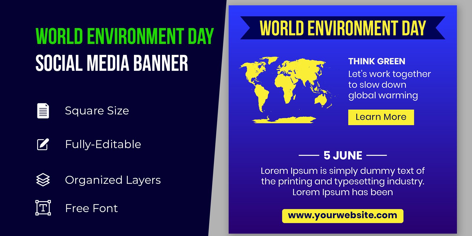 Environment Day Social Media Design With World Map Corporate identity template