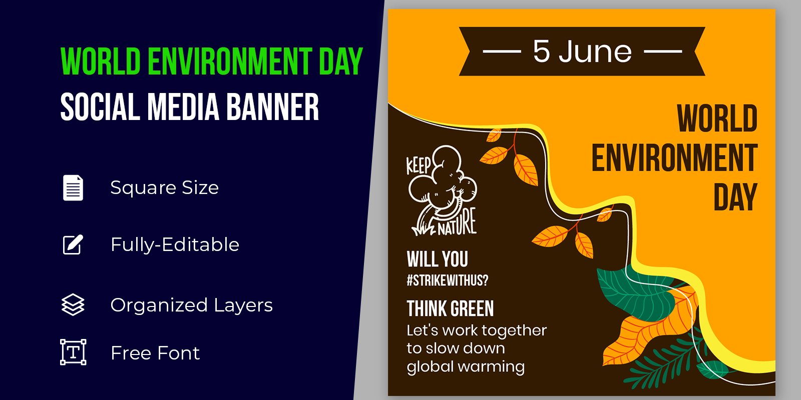 World Environment Day With Nature With Yellow Leaf Corporate identity template