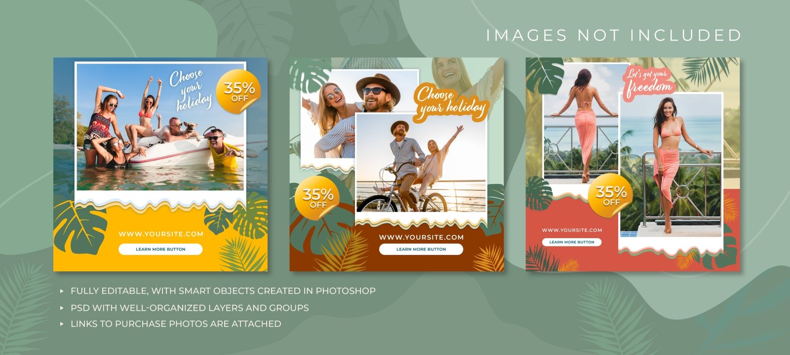 Three Traveling Instagram Posts - Graphics Ready-to-Use PSD-Mockup Template