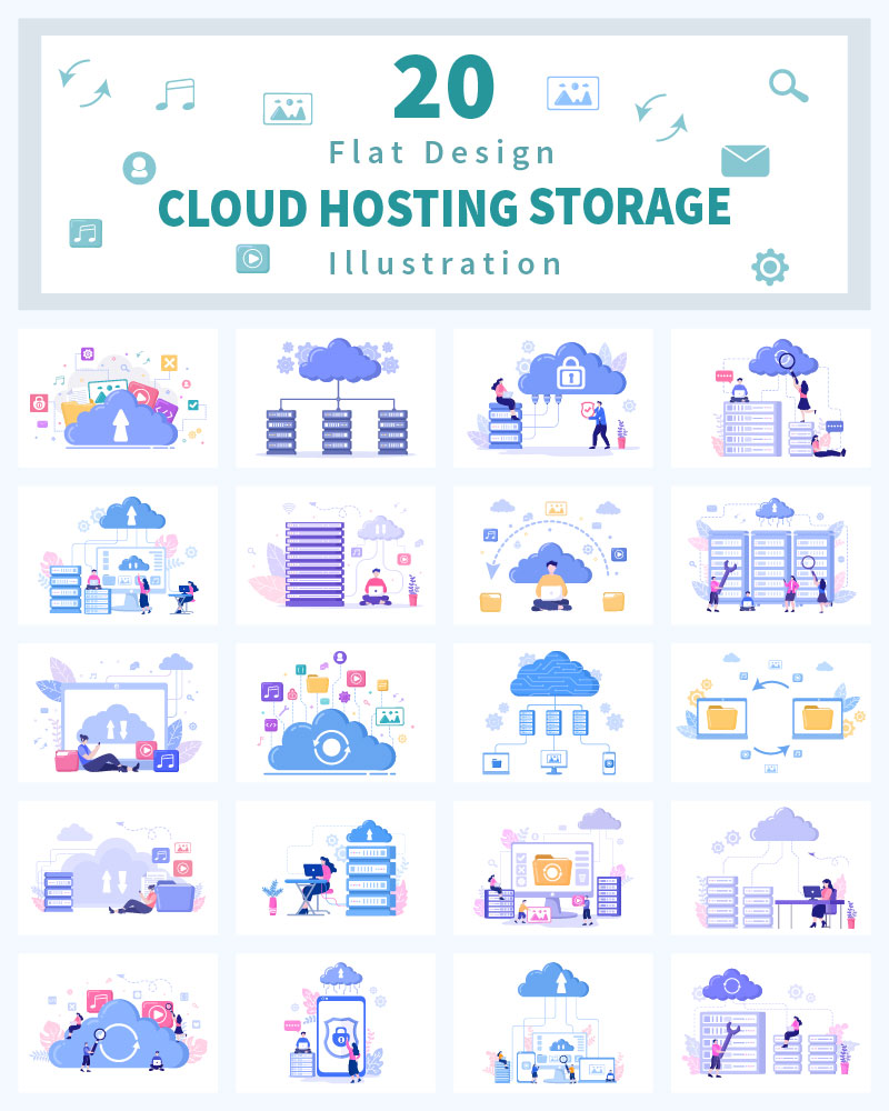 20 Cloud Storage Hosting Service Illustration