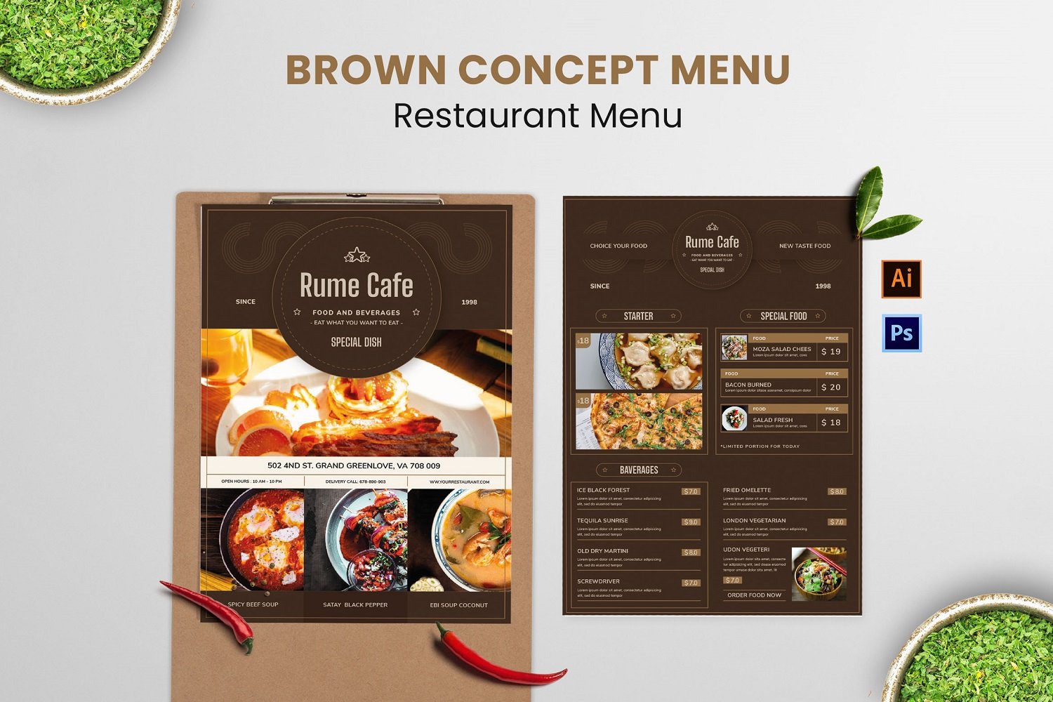 Elegant Brown Concept Food Menu