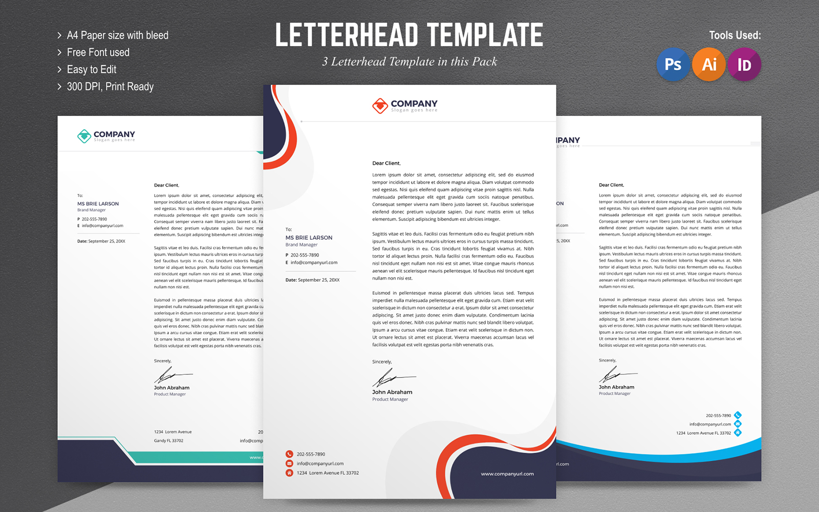 Reldaa - 3 in 1 Letterhead Corporate identity template