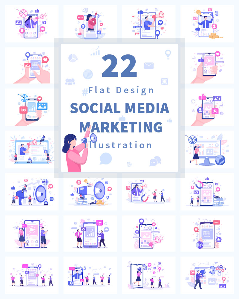 22 Social Media Marketing Flat Illustration