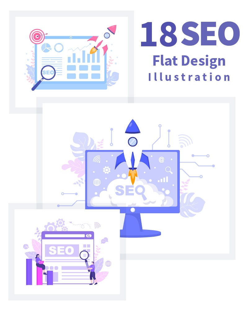 18 SEO Engine Optimization Vector Illustration