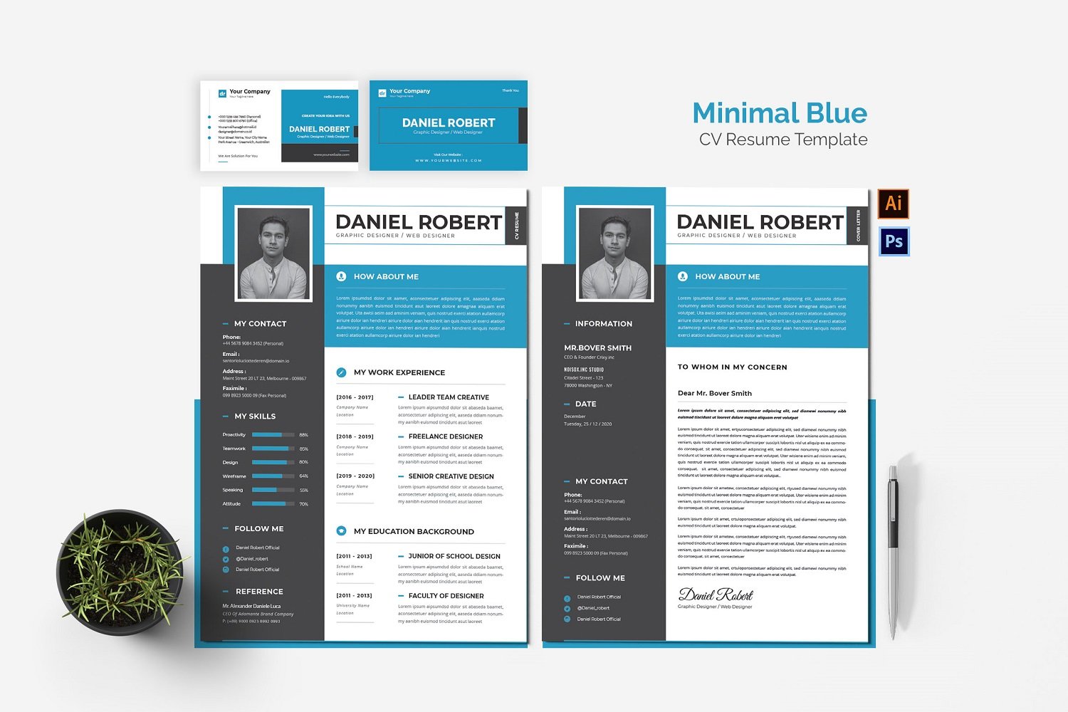 Minimal Blue CV Printable Resume Templates