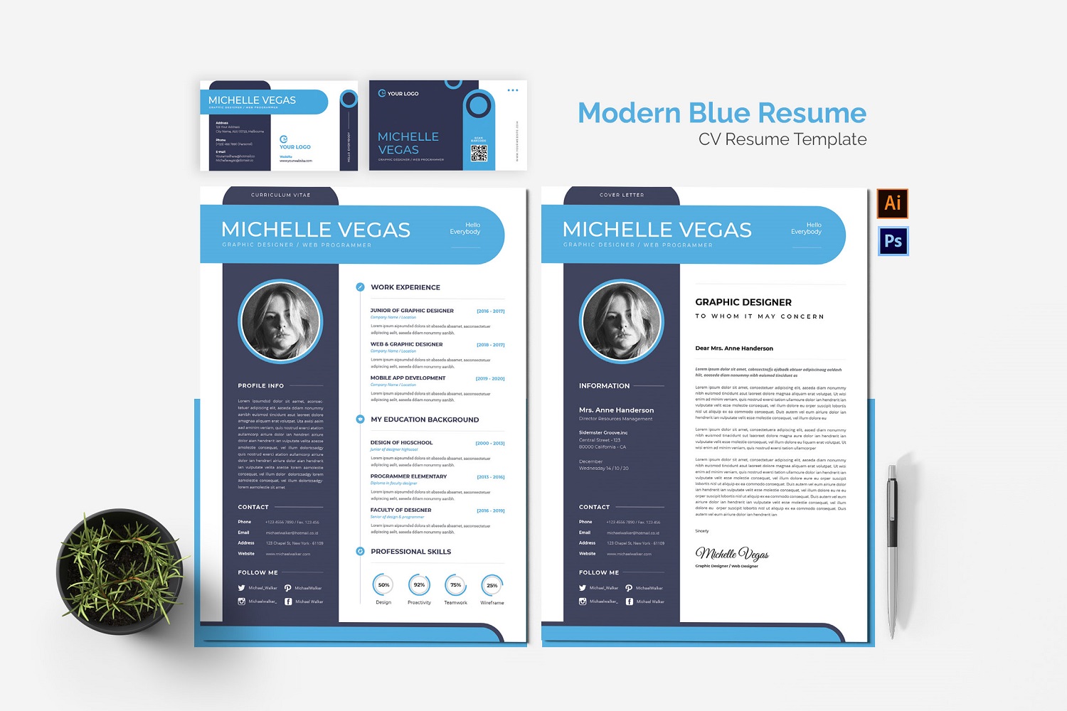 Modern Blue CV Printable Resume Templates