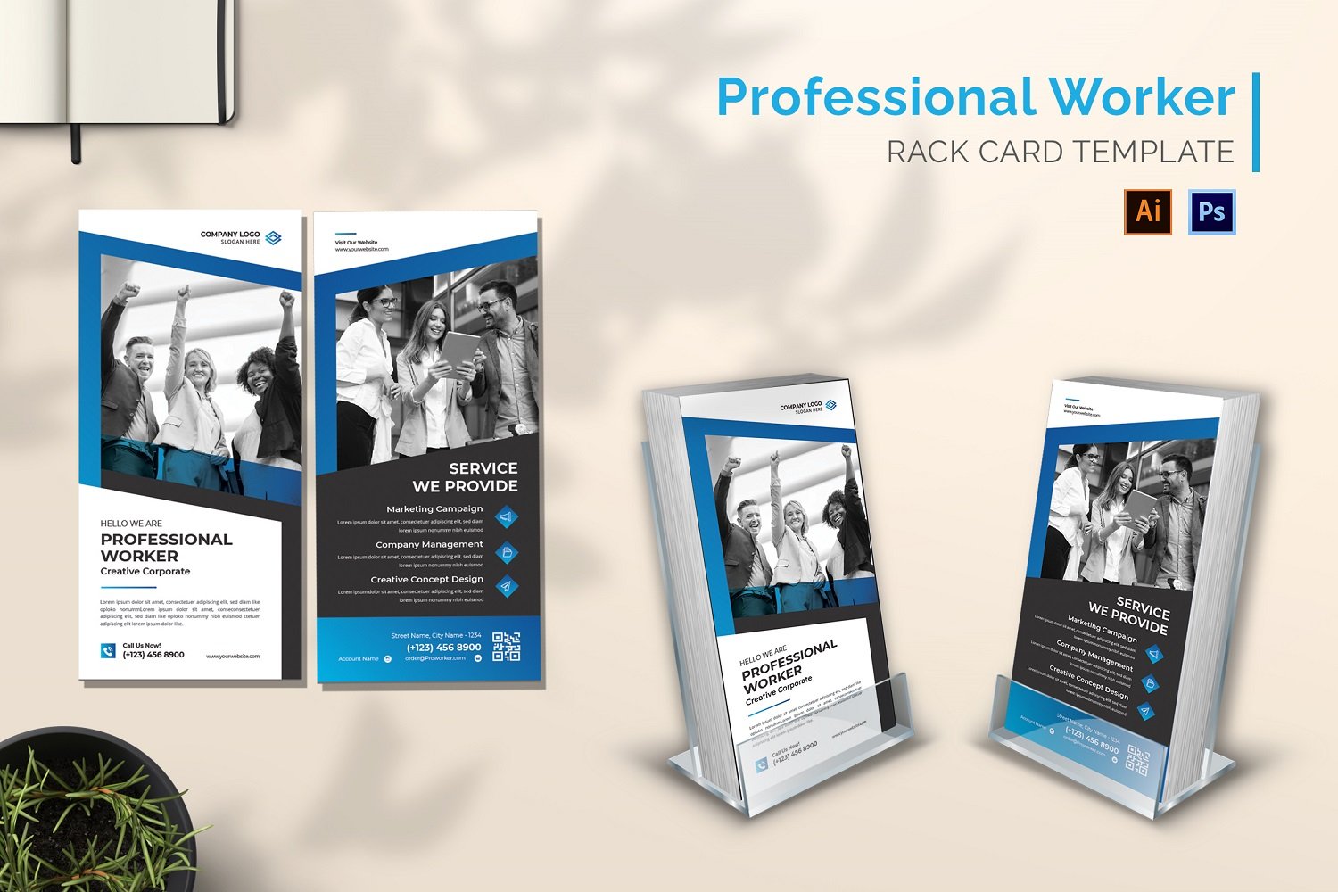 Professional Worker Rack Card Brochure