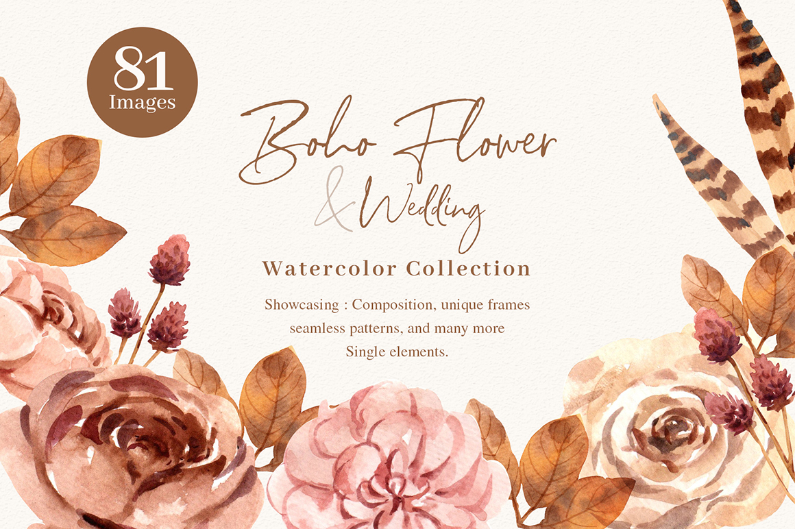 Boho Flowers & Wedding Decoration Watercolor Illustration