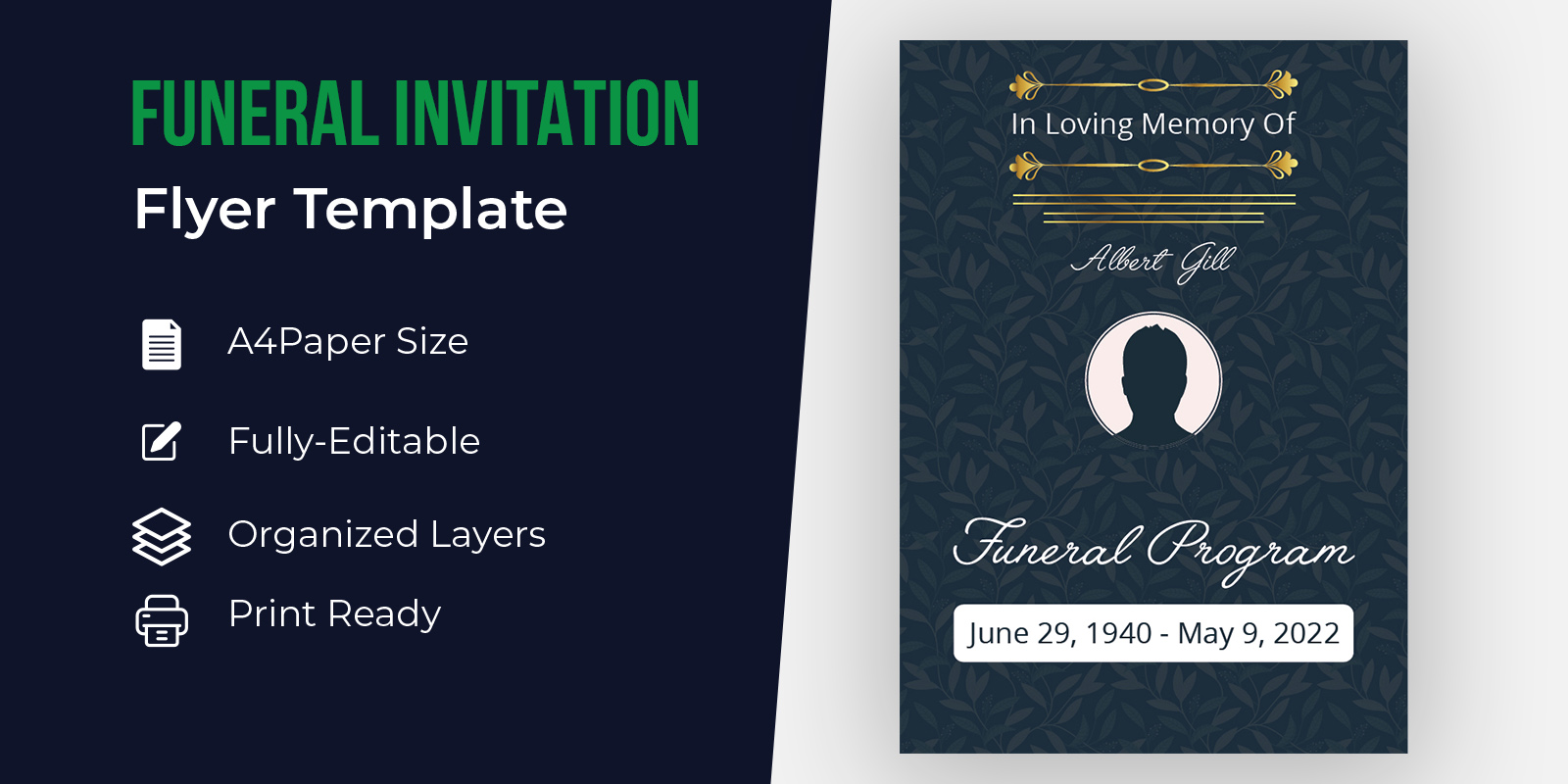 Floral Funeral Invitation Flyer Template Design